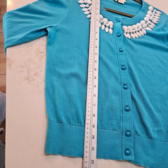Kate Spade Katie Cardigan Sz Medium White Beading on Turquoise Preppy ASOTV Glee - Picture 10 of 11